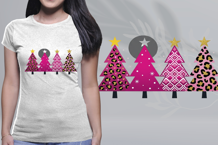 Pink Leopard Christmas Trees Glitter Star PNG