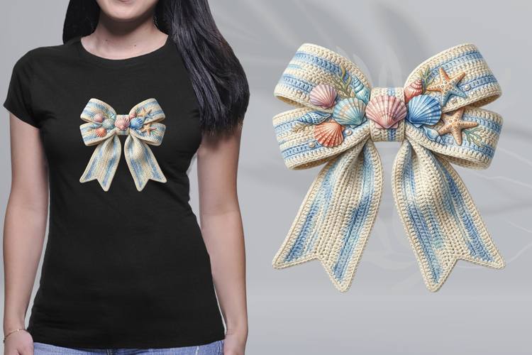 Nautical Coastal Seashell Ribbon Bow PNG