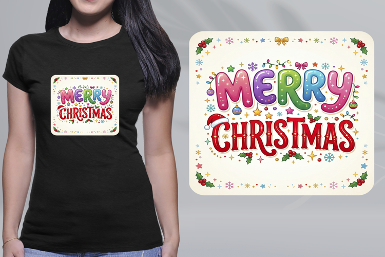 Colorful Merry Christmas Lettering Holiday PNG