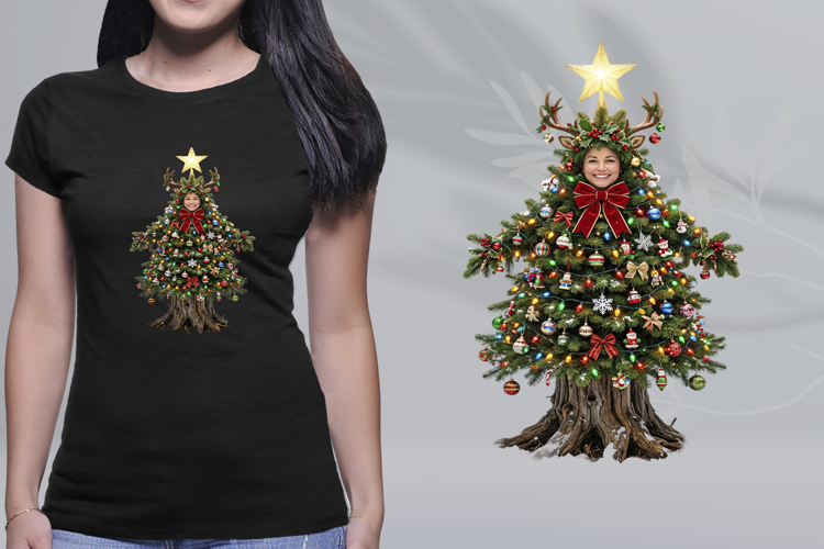 Funny Christmas Tree Costume Woman Reindeer PNG