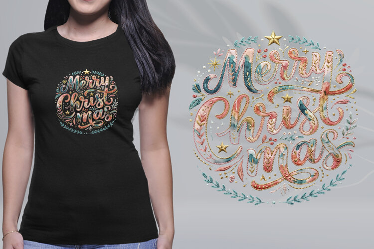 Embroidered Merry Christmas Lettering PNG example image 1