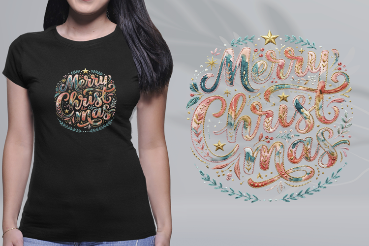 Embroidered Merry Christmas Lettering PNG