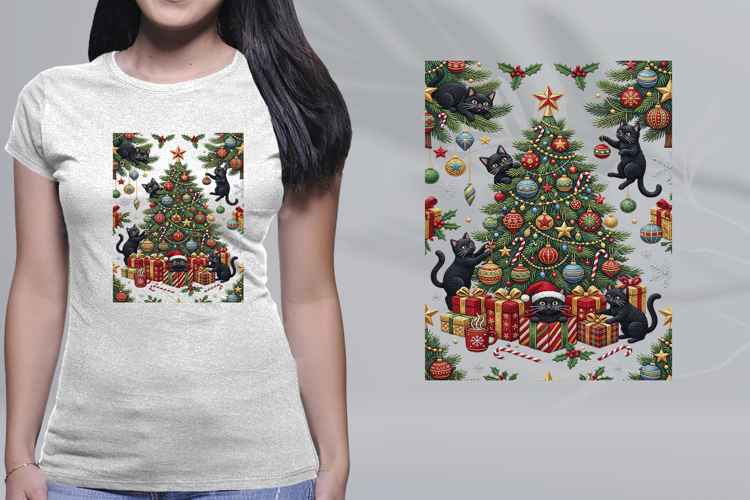 Vintage Black Cats Christmas Tree Holiday PNG