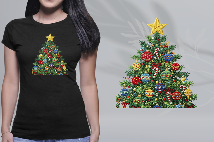Embroidered Christmas Tree Star Ornaments PNG