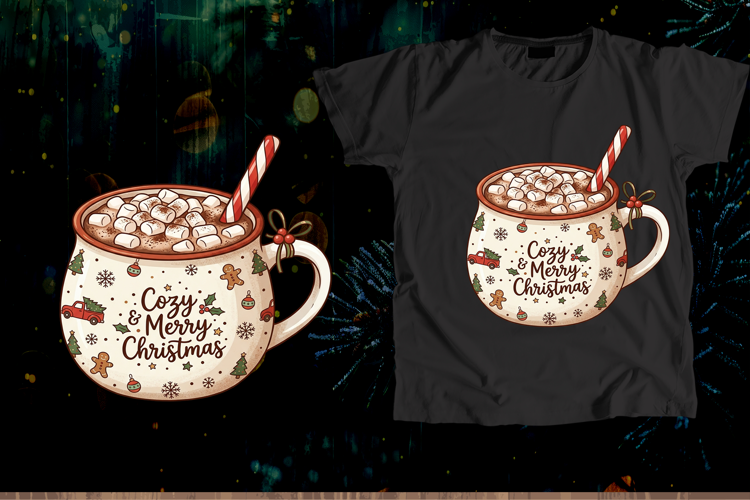 Cozy and Merry Christmas Hot Cocoa Mug Sublimation Art