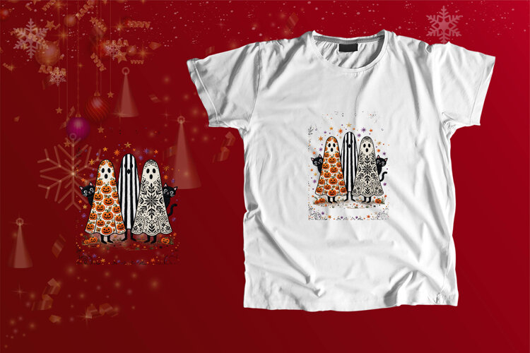 Embroidered Ghosts Black Cats Halloween PNG Clipart example image 1