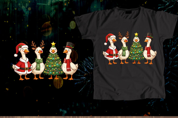 Cute Christmas Geese Holiday Sublimation Art example image 1