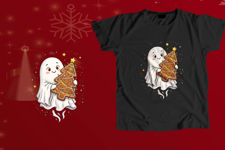 Cute Ghost Gingerbread Tree Christmas PNG example image 1