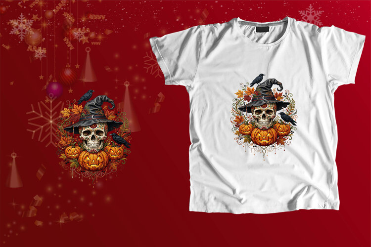 Gothic Sugar Skull Halloween Sublimation Art example image 1
