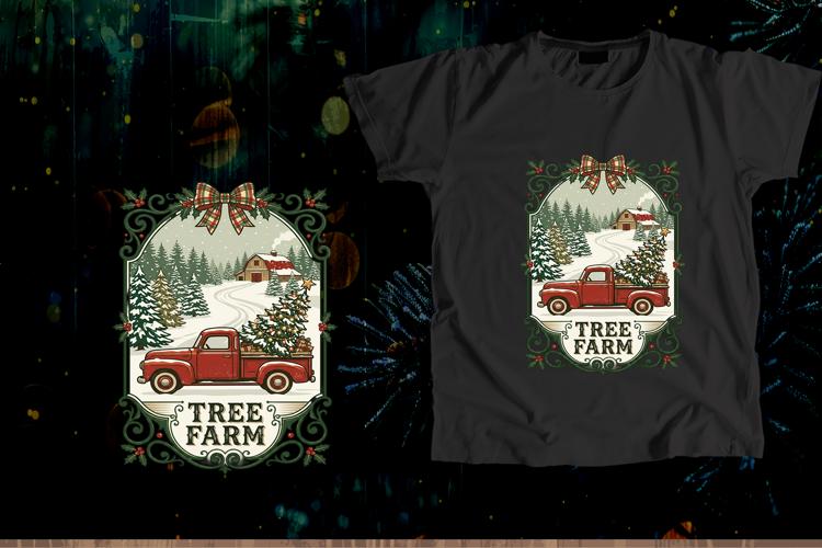 Vintage Red Truck Tree Farm Christmas Digital Art