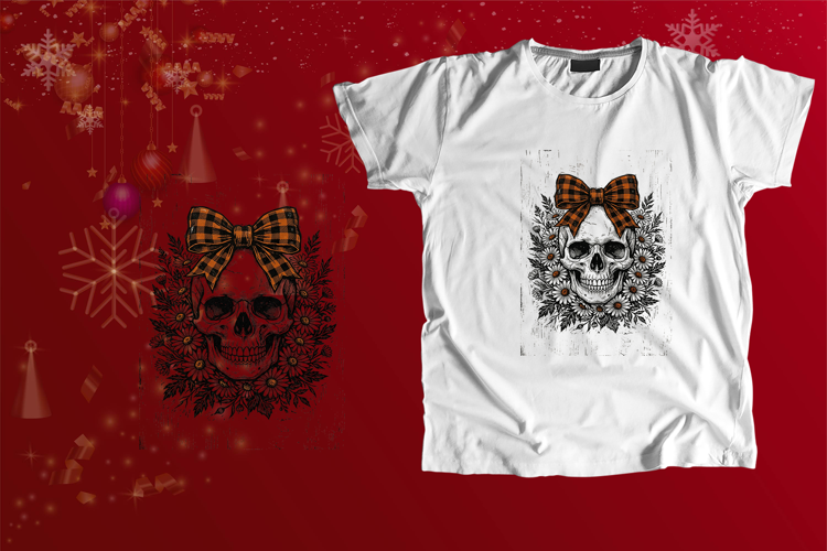 Gothic Skull Plaid Bow Floral Vintage Halloween PNG