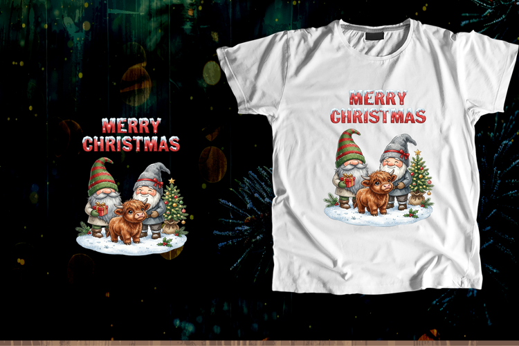 Gnomes Highland Cow Merry Christmas Art