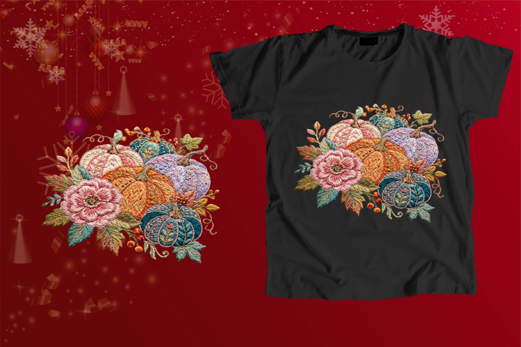 Embroidered Pumpkins Fall Sublimation Art