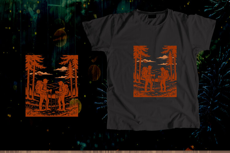 Burnt Orange Hiking Couple Vector Art example image 1