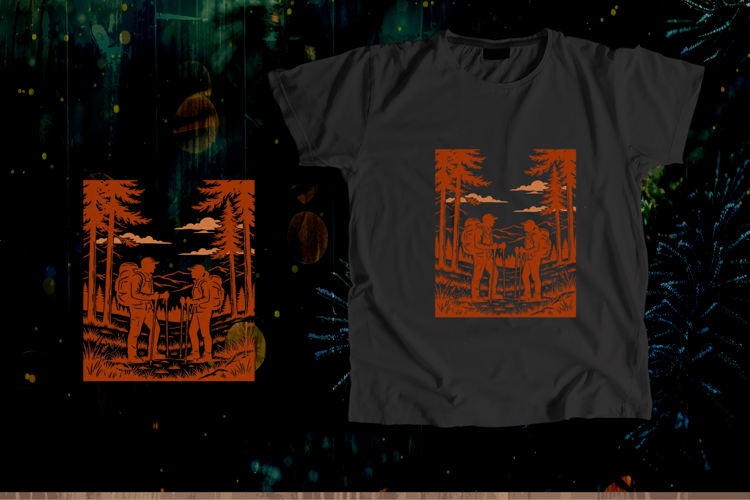 Burnt Orange Hiking Couple Vector Art