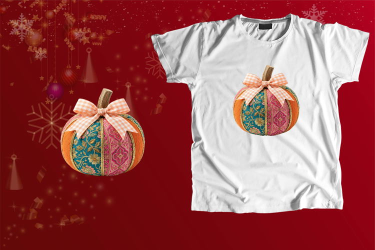 Embroidered Fabric Patchwork Pumpkin Gingham Bow PNG