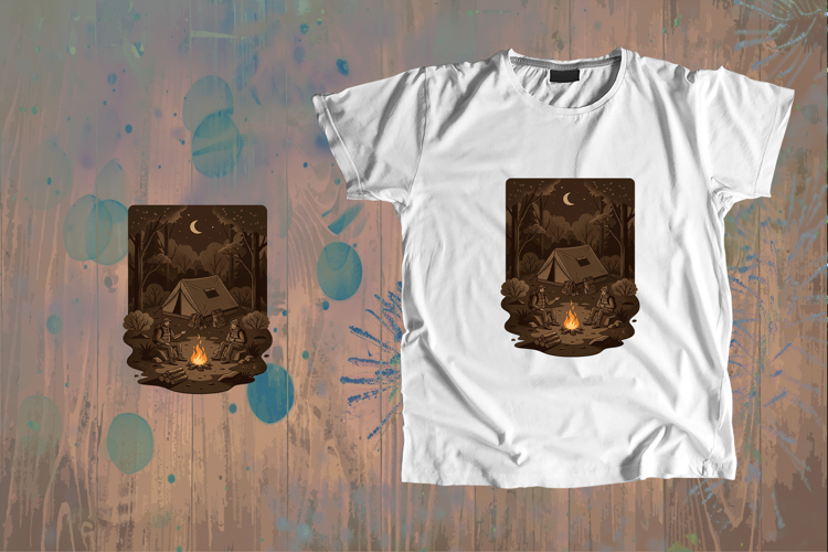 Earth Tone Camping Tent Campfire Couple Vector Art