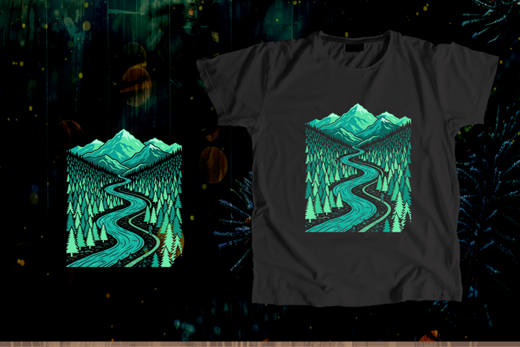 Serene Mountain River Valley Hiker Vector Art