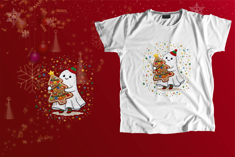 Embroidered Ghost Tree Cookie Christmas PNG
