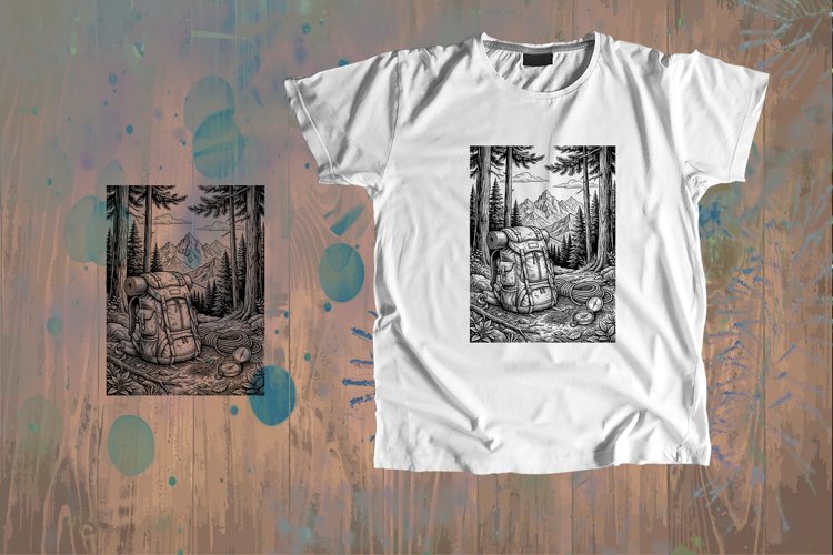 Detailed Backpacker Wilderness Camp Monoline Art