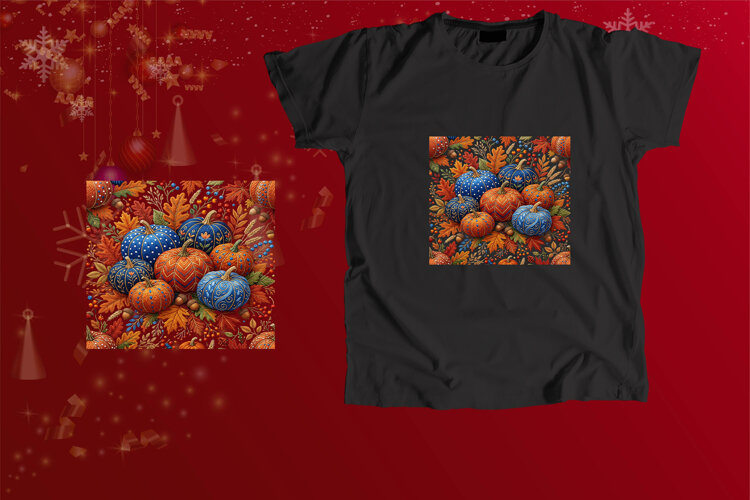 Embroidered Autumn Pumpkins Seamless Sublimation Art example image 1