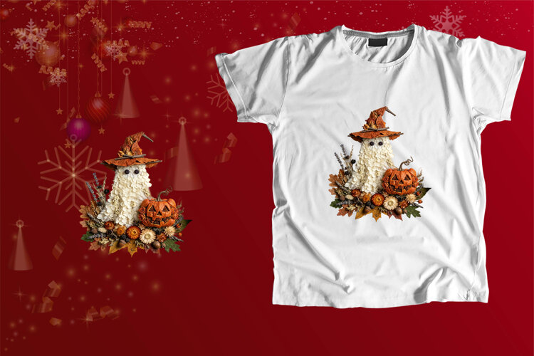 Dried Floral Ghost Witch Halloween Sublimation Art example image 1