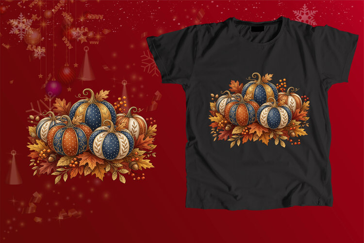 Blue & Orange Patchwork Pumpkins Fall Sublimation example image 1