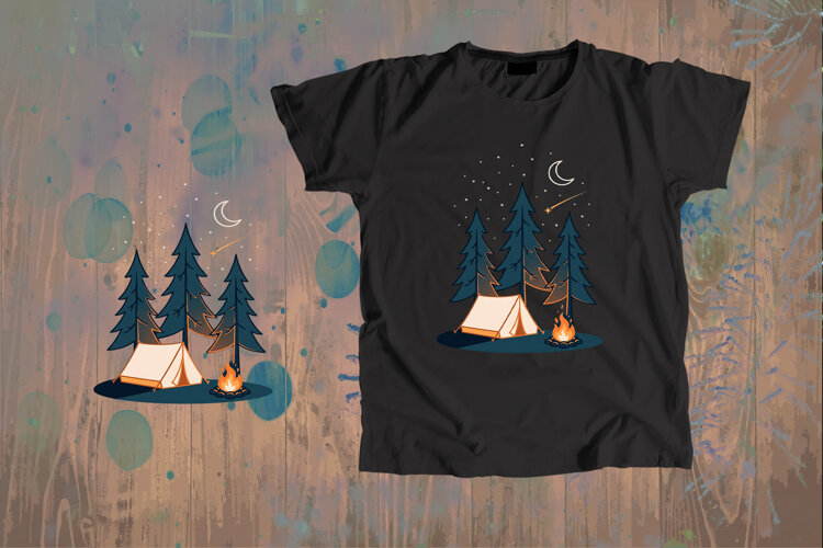 Starlit Camping Tent Forest Campfire Vector Art example image 1