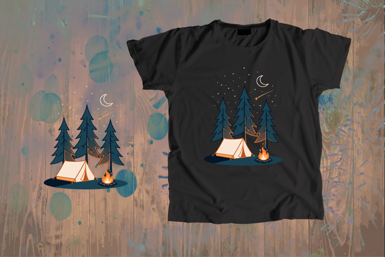 Starlit Camping Tent Forest Campfire Vector Art