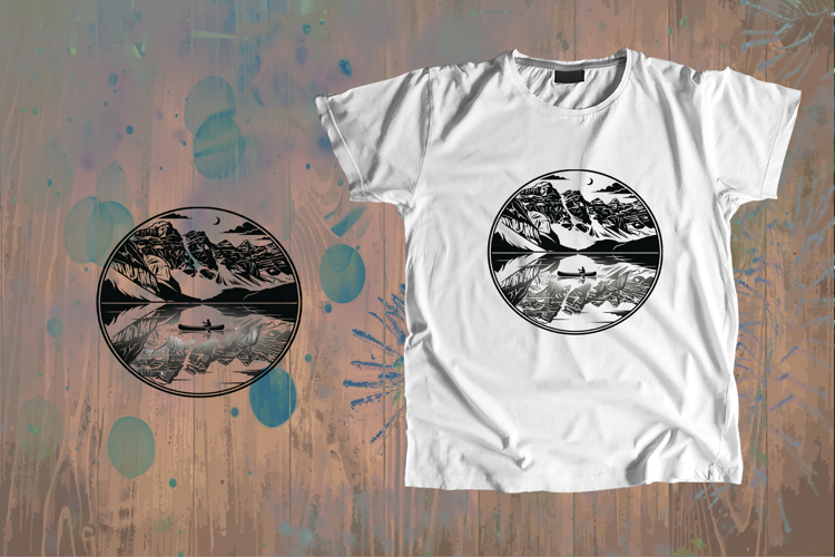 Circular Canoe Mountain Reflection Vector Art