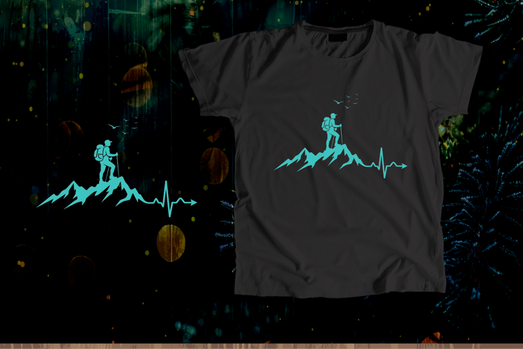 Hiking Heartbeat EKG Birds Mountain Art