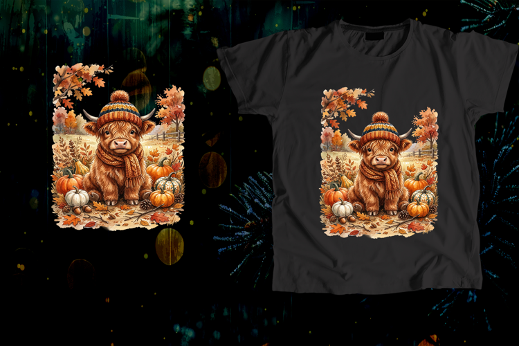 Highland Cow Beanie Scarf Fall Pumpkin Art