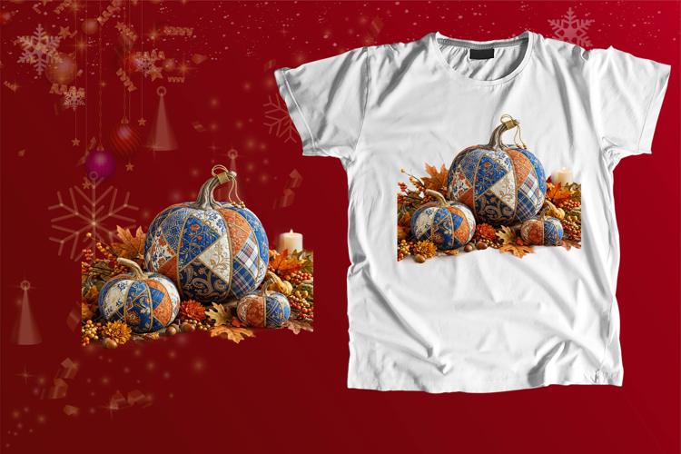 Quilted Patchwork Pumpkin Blue Orange Fall PNG