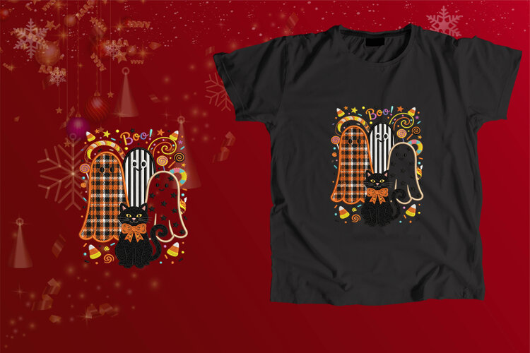 Embroidered Halloween Ghosts and Black Cat Sublimation example image 1