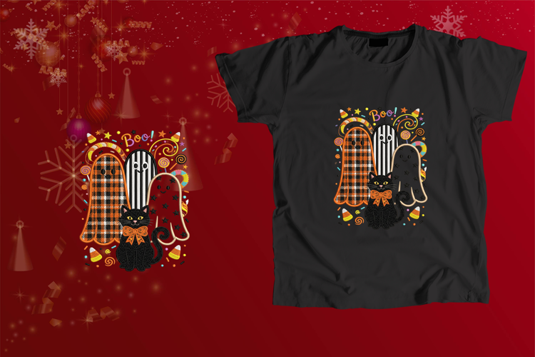 Embroidered Halloween Ghosts and Black Cat Sublimation