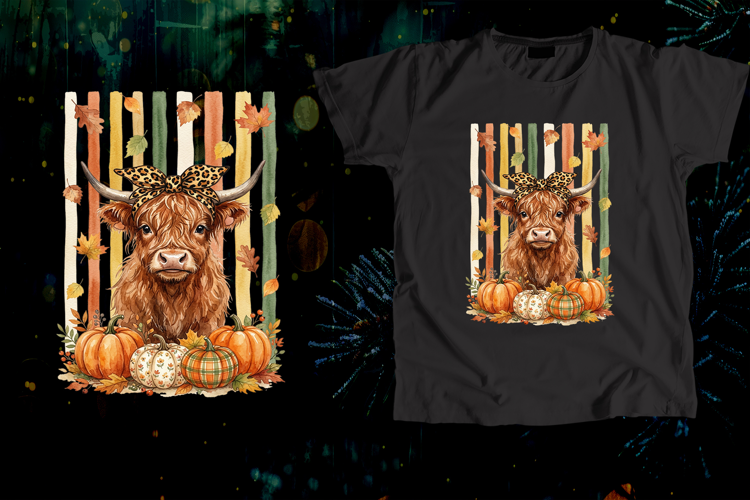 Leopard Bow Highland Cow Fall Striped Pumpkin Art