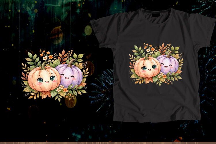 Cute Watercolor Pumpkins Fall Sublimation Art example image 1