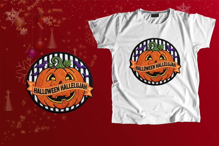 Embroidered Halloween Hallelujah Pumpkin Patch PNG example image 1