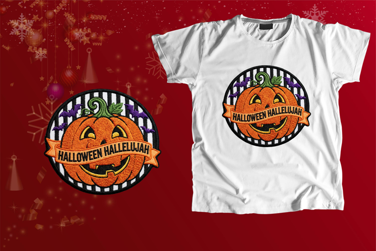 Embroidered Halloween Hallelujah Pumpkin Patch PNG