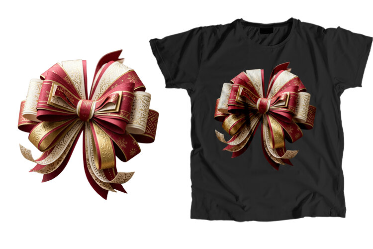 3D Papercraft Red Gold Snowflake Coquette Bow PNG example image 1