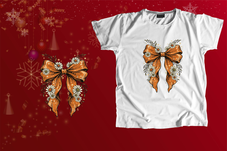 Vintage Orange Ribbon Bow Daisy Fall PNG