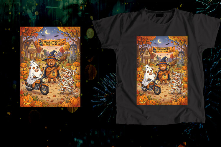 Highland Cow Halloween Festival Spooky Art example image 1