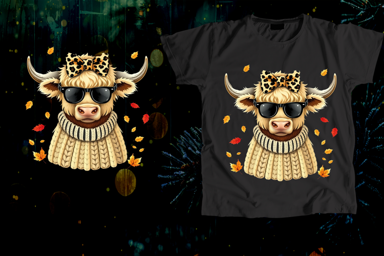 Highland Cow Sunglasses Leopard Bow Fall Art