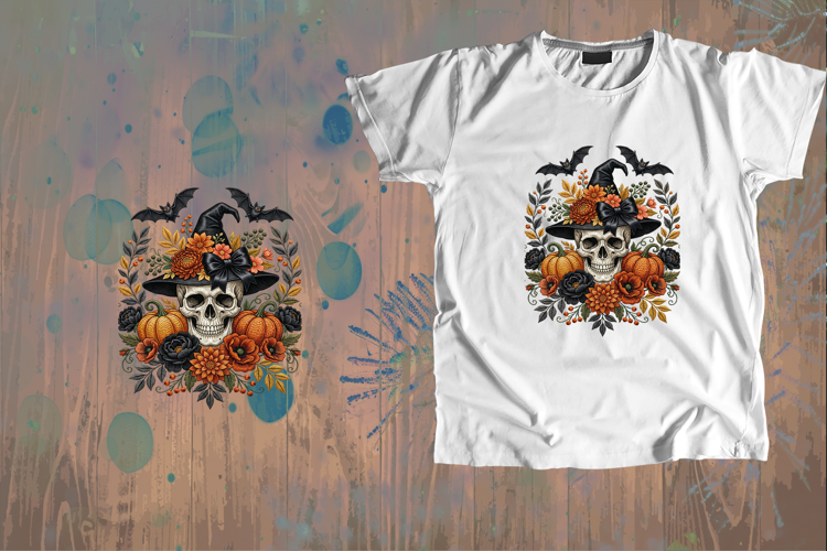 Vintage Witch Skull Halloween Sublimation Design