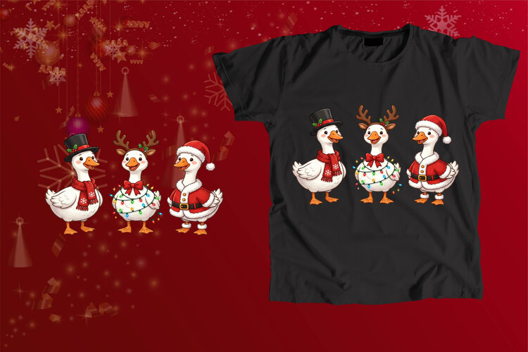 Cute Christmas Geese Holiday Sublimation Art example image 1