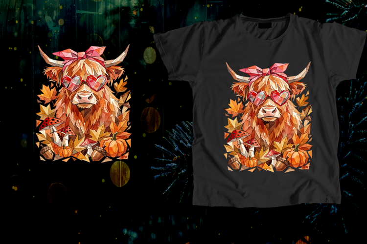 Geometric Highland Cow Heart Sunglasses Fall Art