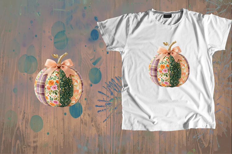 Patchwork Floral Pumpkin Fall Sublimation Art
