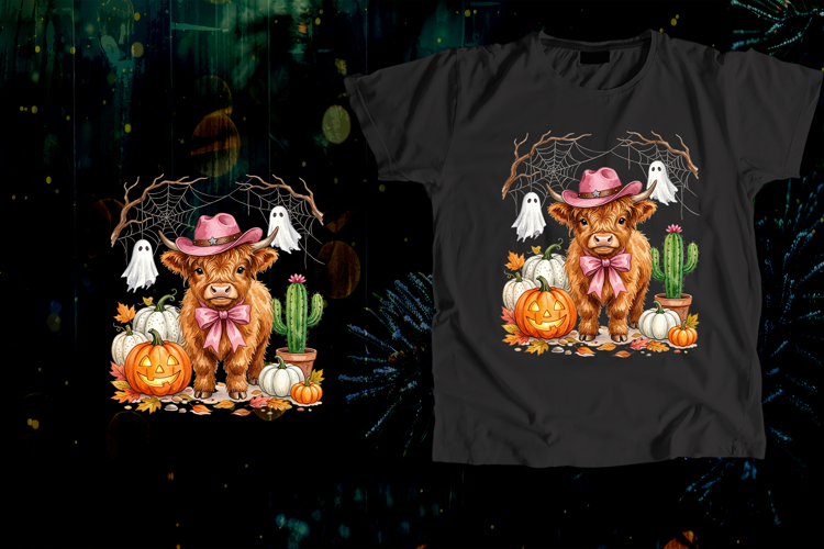 Baby Highland Cow Pink Cowboy Hat Halloween Art