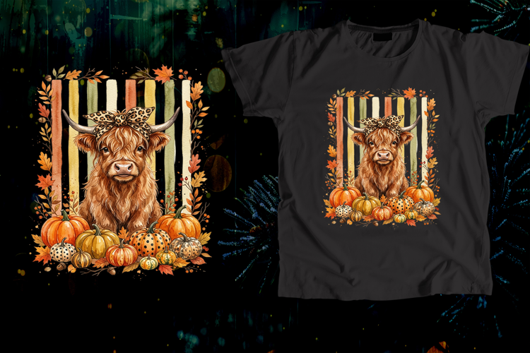 Leopard Bow Highland Cow Fall Striped Pumpkin Art