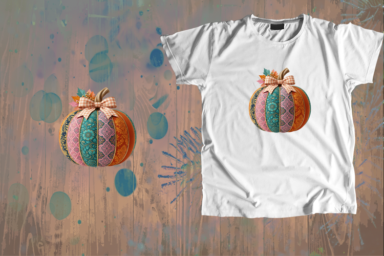 Patchwork Damask Pumpkin Fall Sublimation Art
